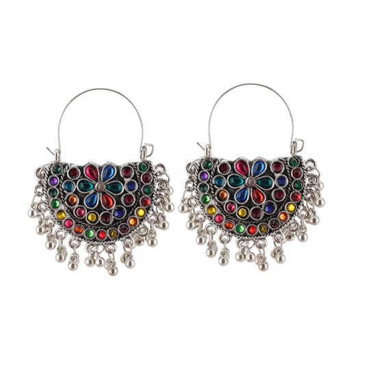 Fashion Women's Silver Plated Hook Dangler Hanging Earrings-Multicolour