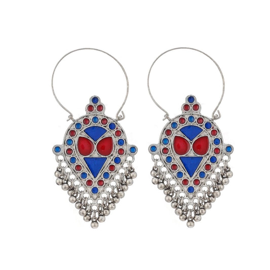 Fashion Women's Silver Plated Hook Dangler Hanging Afghani Earrings-Silver