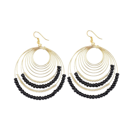 Fashion Women's Alloy Hook Dangler Hanging Beads Earrings-Gold