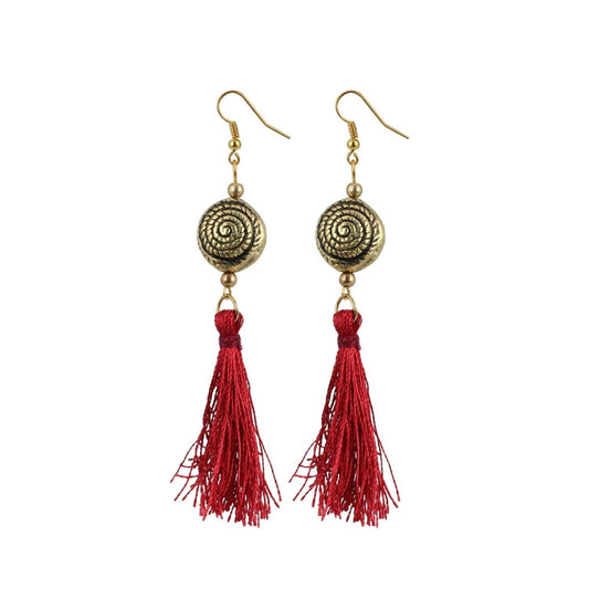 Fashion Women's Silver Plated Hook Dangler Hanging Earrings-Red