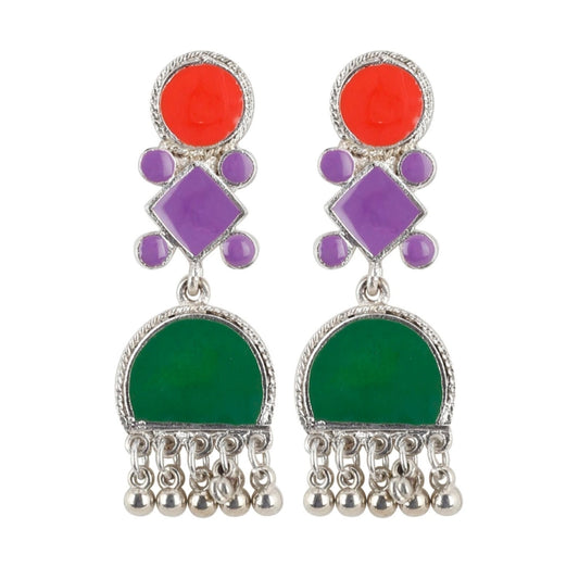 Fashion Women's Alloy, silver Plated Hook Dangler Hanging Earrings-Green