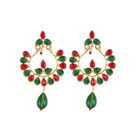 Fashion Women's Onyx Stone, Gold plated Hook Dangler Hanging Fashion Earrings-Multicolour