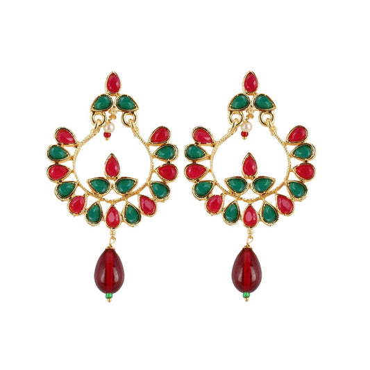 Fashion Women's Onyx Stone, Gold plated Hook Dangler Hanging Fashion Earrings-Multicolour