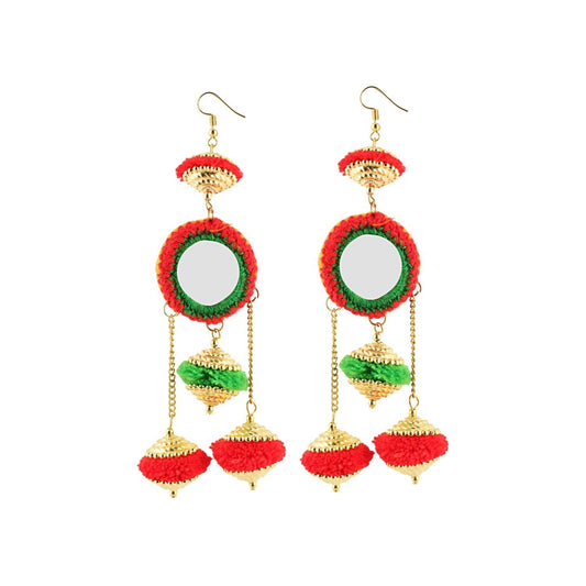 Fashion Women's Pom Pom, Gold plated Hook Dangler Hanging Fashion Earrings-Multicolour