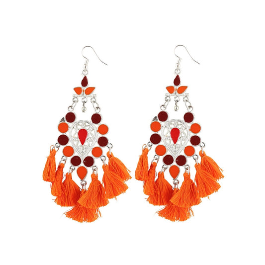 Fashion Women's Oxidize Silver plated Hook Dangler Hanging Tassel Fashion Earrings-Multicolour