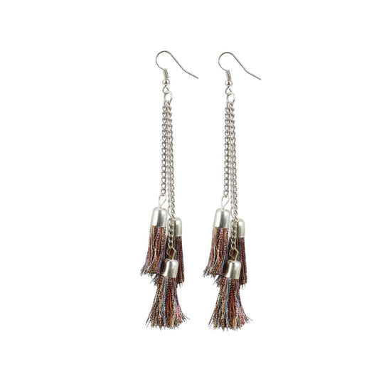 Fashion Women's Silver Plated Hook Dangler Hanging Tassel Fashion Earrings-Multicolour