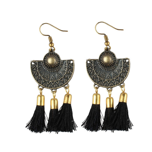 Amfyn Women's Gold Plated Tassel Fashion Earrings-Black