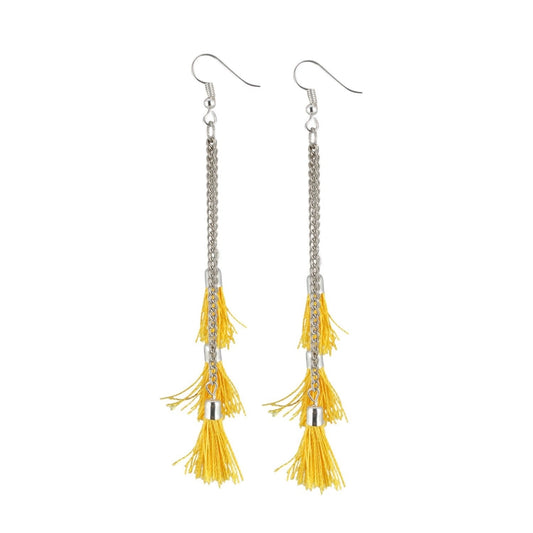 Fashion Women's Silver Plated Hook Dangler Hanging Tassel Fashion Earrings-Silver