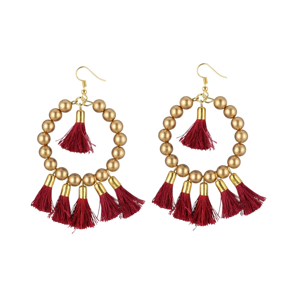 Fashion Women's Alloy Hook Dangler Hanging Tassel Earrings-Gold