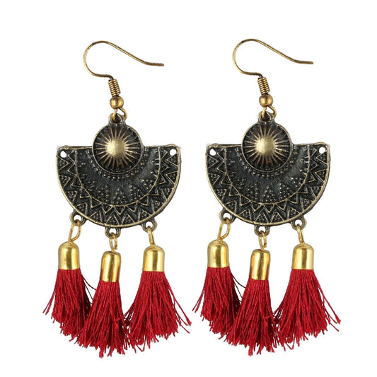 Fashion Women's Gold Plated Hook Dangler Hanging Tassel Earrings-Black