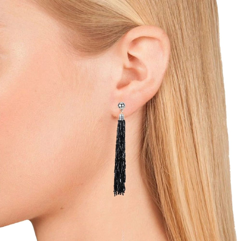 Fashion Women's Alloy, Beads Hook Dangler Hanging Earrings-Black