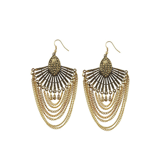 Fashion Women's Gold Plated Hook Dangler Hanging Tassel Earrings-Golden