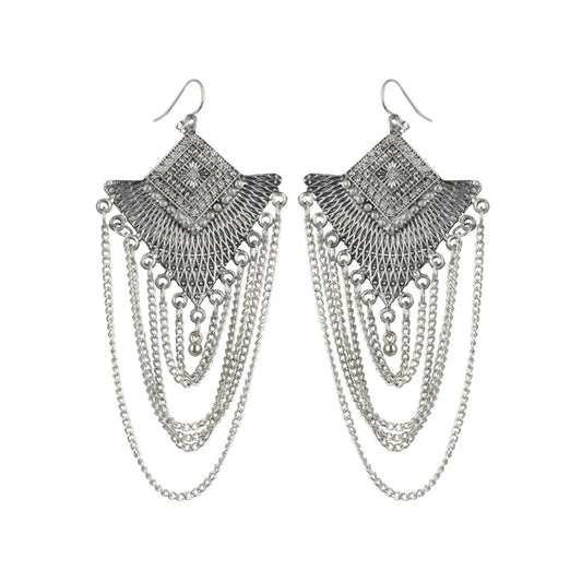 Fashion Women's Silver Plated Afgani Earrings-Silver