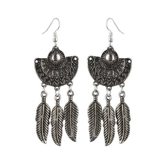 Fashion Women's Silver Plated, Leaf Hook Dangler Hanging Tassel Earrings-Silver
