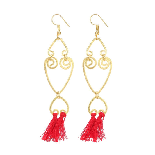 Fashion Women's Oxidized Silver plated Hook Dangler Hanging Tassel Earrings-Gold