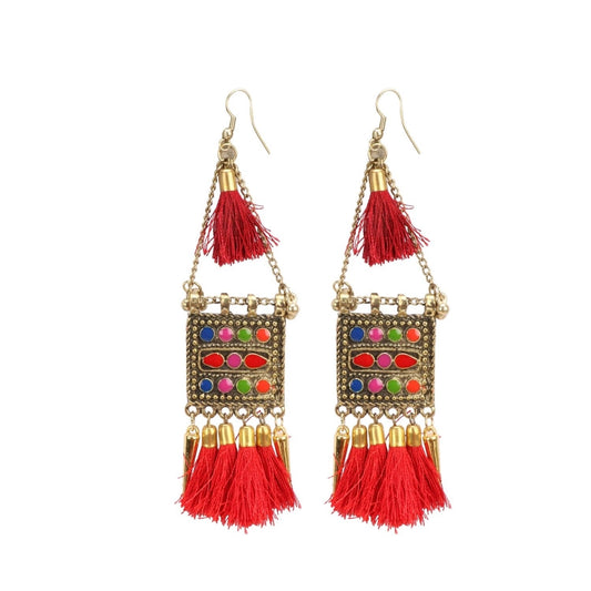 Fashion Women's Oxidize Gold plated Hook Dangler Hanging Tassels Earring-Multicolour