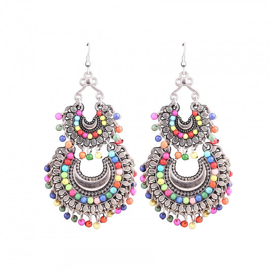 Fashion Women's Silver Oxidized Hook Dangler Hanging Afgani Tribal Fancy Earrings-Silver
