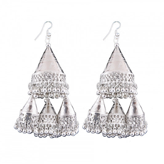 Fashion Women's Silver plated Hook Dangler Hanging Statement Earrings-Silver