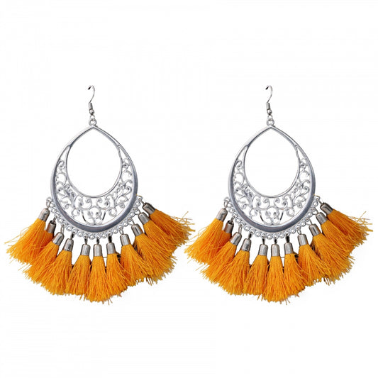 Fashion Women's Silver Plated Hook Dangler Hanging Tassels Earring-Yellow