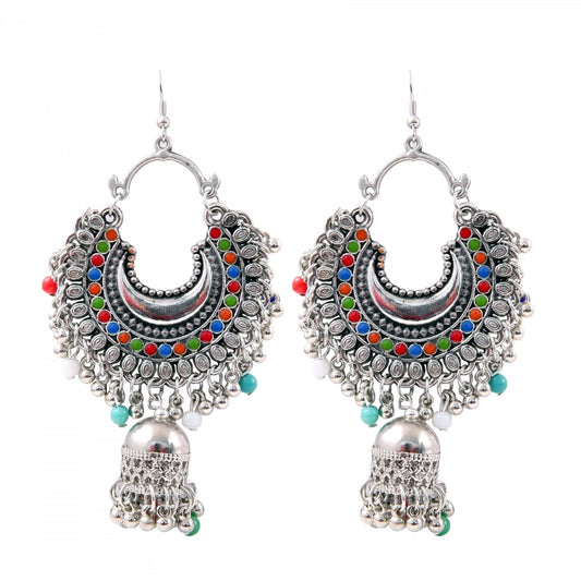 Fashion Women's Silver Plated Hook Dangler Hanging Jhumki Earrings-Silver