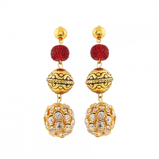 Fashion Women's Gold Plated, Beads Hook Dangler Hanging Earrings-Gold