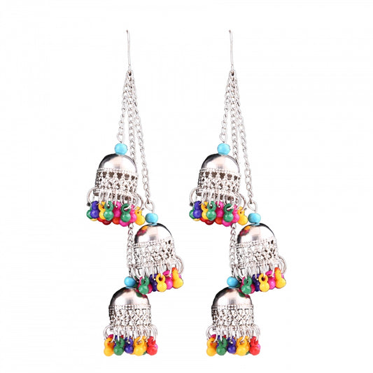 Fashion Women's Silver Oxidized Hook Dangler Hanging Earrings-Multicolour