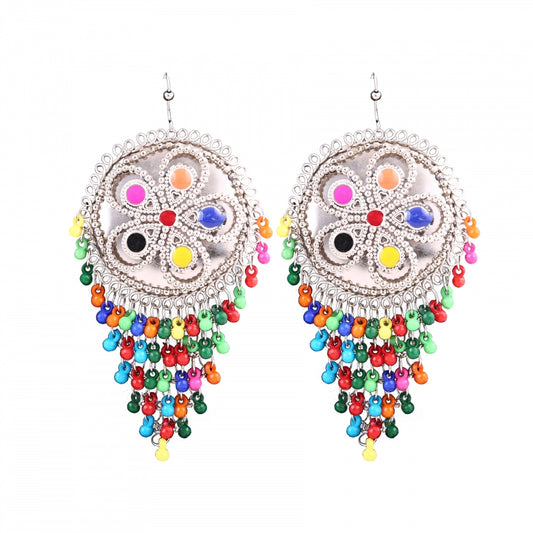 Fashion Women's Silver Oxidized Hook Dangler Hanging Afgani Tribal Fancy Earrings-Multicolour
