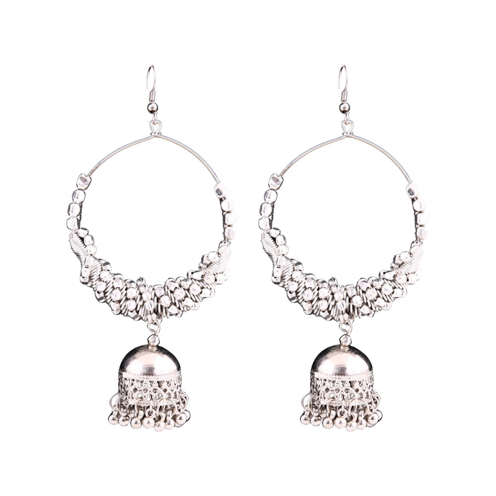 Fashion Women's Silver Oxidized Hook Dangler Hanging Afgani Tribal Fancy Earrings-Silver