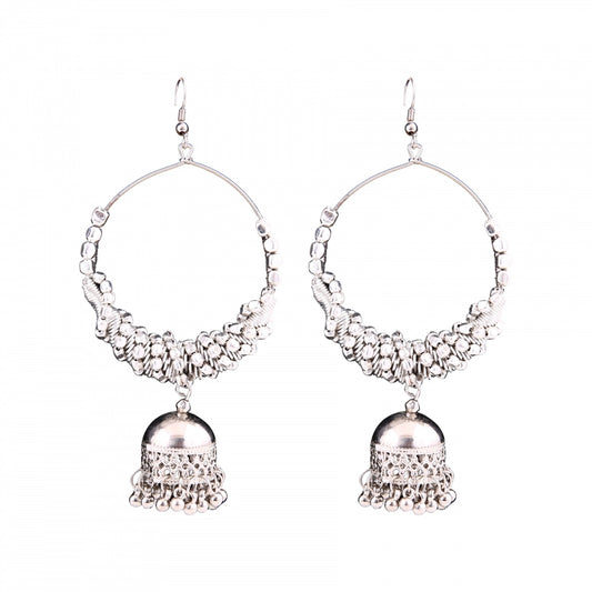 Fashion Women's Silver Oxidized Hook Dangler Hanging Afgani Tribal Fancy Earrings-Silver