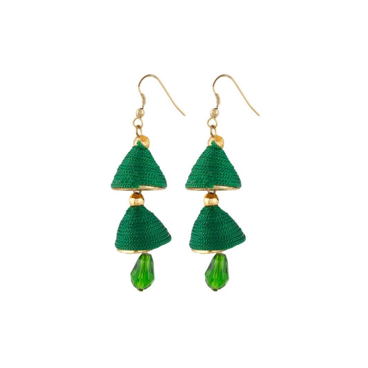 Fashion Women's Thread Hook Dangler Hanging Jhumki Earrings-Green
