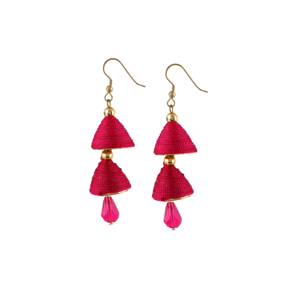 Fashion Women's Thread Hook Dangler Hanging Jhumki Earrings-Pink