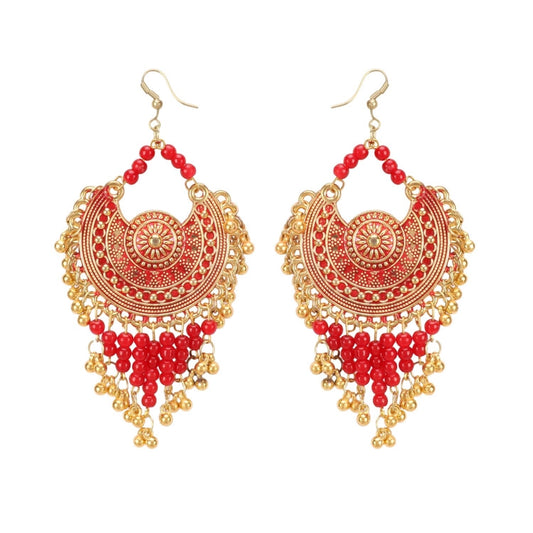 Fashion Women's Oxidized Silver plated Hook Dangler Hanging Earrings-Red