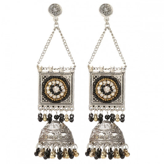 Fashion Women's Oxidized Silver plated Hook Dangler Hanging Jhumki Earrings-Multi