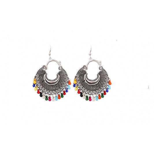 Fashion Women's Silver Oxidized Hook Dangler Hanging Afgani Tribal Fancy Earrings-Silver
