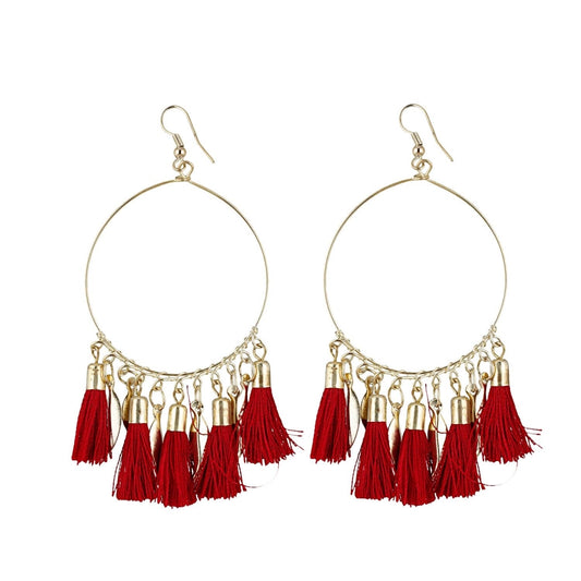 Fashion Women's Alloy Hook Dangler Hanging Tassel Earrings-Red