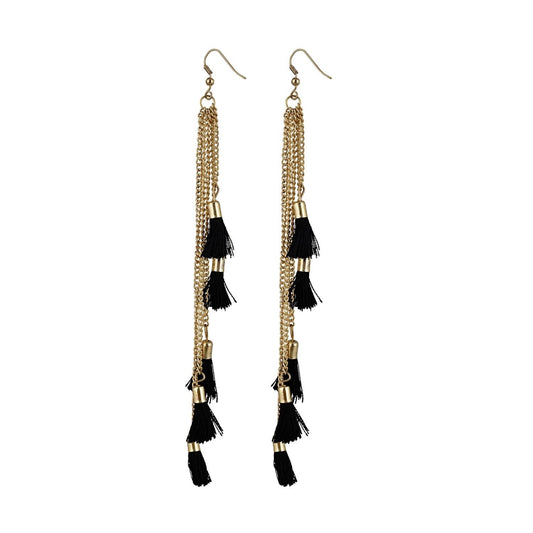 Amfyn Women's Alloy, Beads Hook Dangler Hanging Tassel Earrings-Black