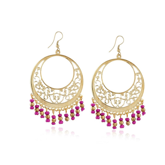 Fashion Women's Alloy, Beads Hook Dangler Hanging Earrings-Golden