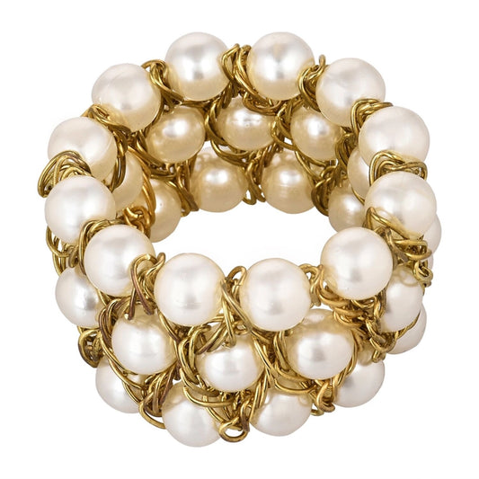 Fashion Women's Alloy, Pearl Wire Charm Bracelet-White