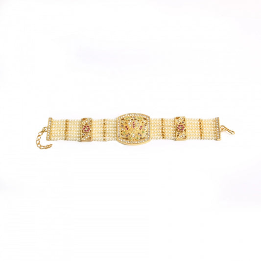 Fashion Women's Gold Plated Jadau Stone Bracelet-Golden