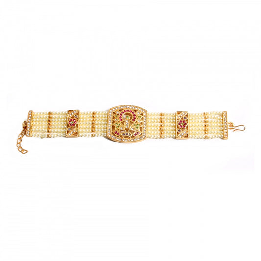 Fashion Women's Gold Plated Jadau Stone Bracelet-Golden
