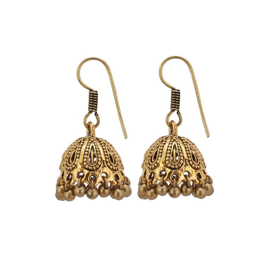 Fashion Women's Alloy Hook Dangler Hanging Oxidised Jhumki Earrings-Gold