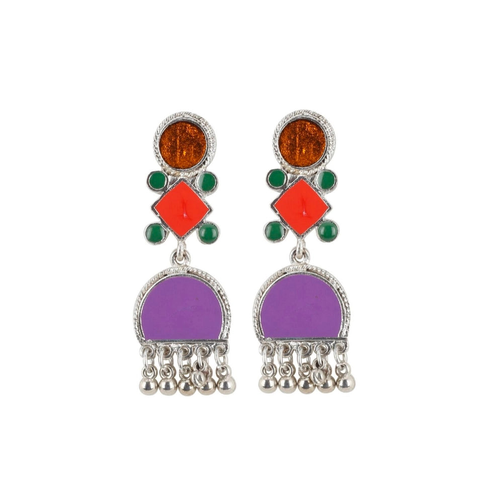 Fashion Women's Alloy, silver Plated Hook Dangler Hanging Earrings-Purple