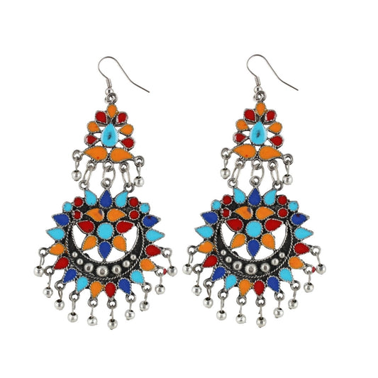Fashion Women's Onyx Stone, Silver plated Hook Dangler Hanging Fashion Earrings-Multicolour