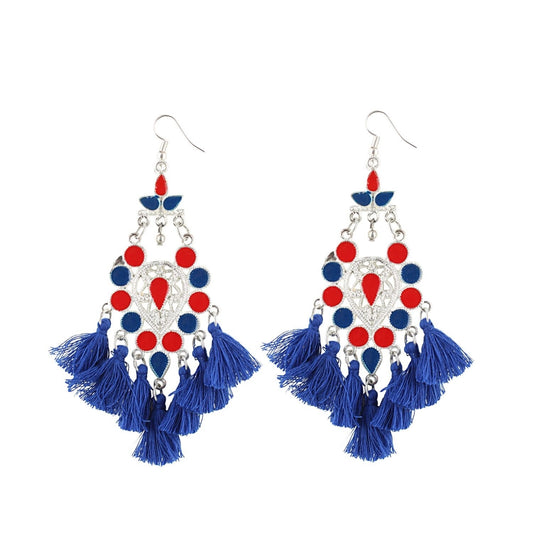 Fashion Women's Oxidize Silver plated Hook Dangler Hanging Tassel Fashion Earrings-Multicolour