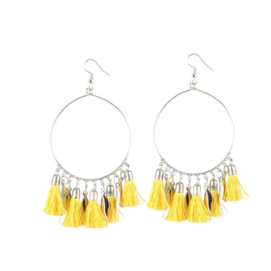 Fashion Women's Alloy Hook Dangler Hanging Tassel Fashion Earrings-Yellow