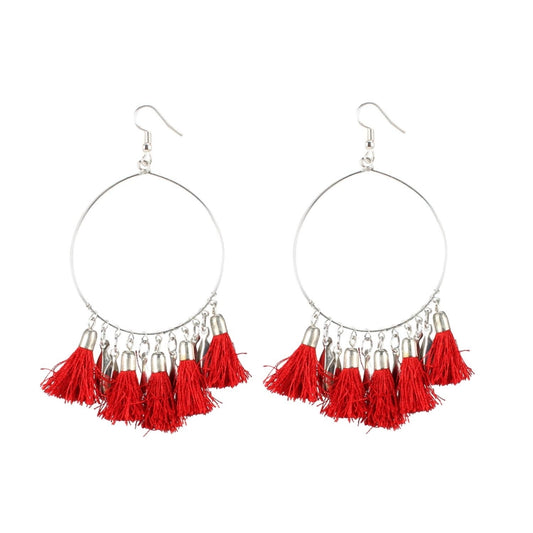 Fashion Women's Alloy Hook Dangler Hanging Tassel Fashion Earrings-Red