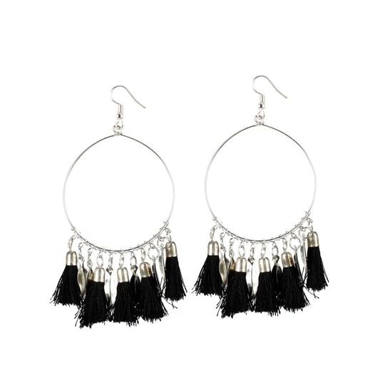 Amfyn Women's Alloy Hook Dangler Hanging Tassel Fashion Earrings-Black