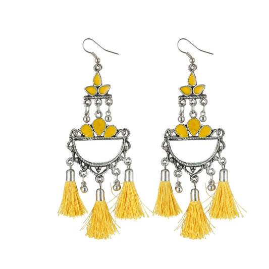 Fashion Women's Oxidized Silver plated Tassel Earrings-Yellow