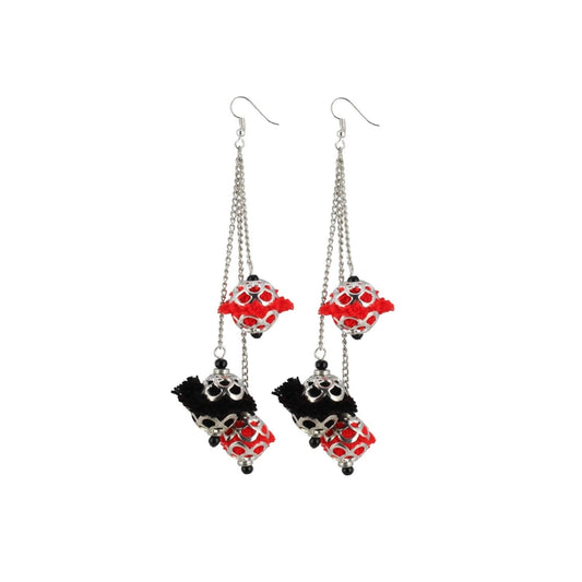Fashion Women's Oxidized Silver plated Hook Dangler Hanging Pom Pom Earrings-Silver