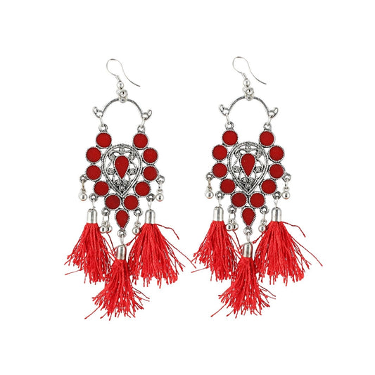 Fashion Women's Alloy Afgani Tassel Earrings-Red
